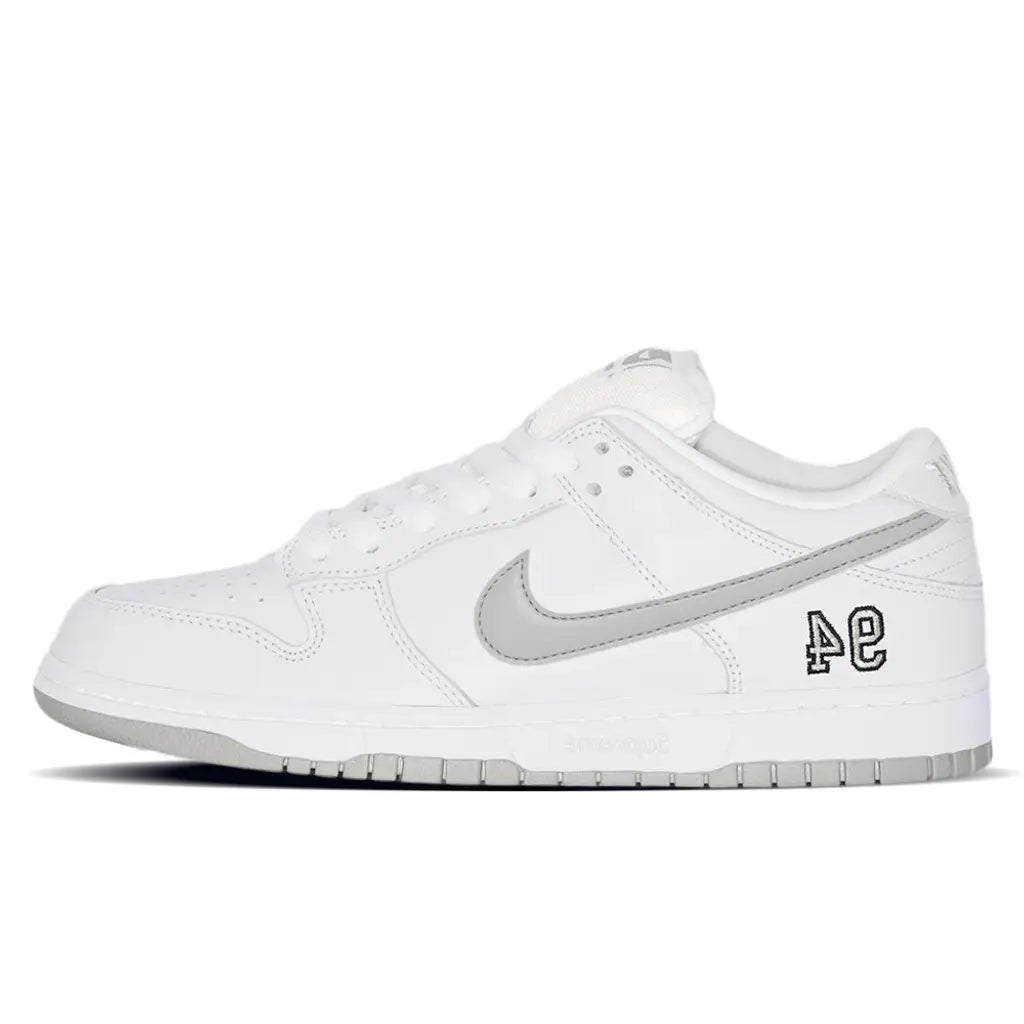 Nike SB x Supreme Dunk Low 'White Metallic Silver'